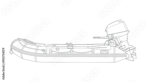 Motorized Inflatable Boat: An illustration of a robust motorized inflatable boat, a symbol of maritime readiness and adventure. The vessel showcases its sturdy build and powerful engine.