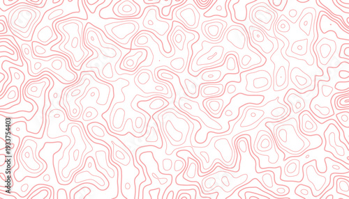 Red contour lines on white background abstract pattern
