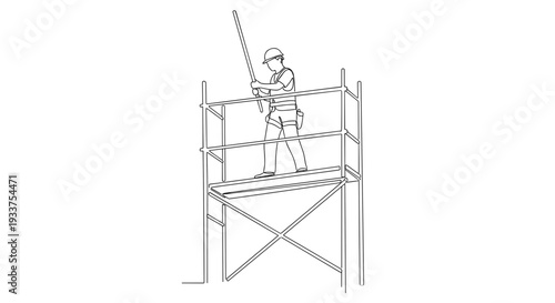 Construction Worker on Scaffolding Painting.