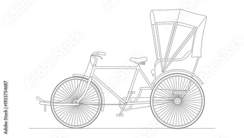 Vintage Rickshaw Outlined: A detailed illustration captures the charm of a classic rickshaw, highlighting its intricate design and timeless appeal.