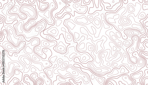 Seamless topographic contour lines pattern maroon on white