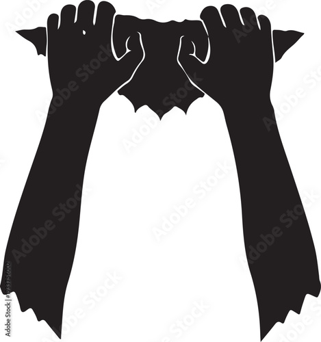 Silhouette Hands Grasping and Pulling on a Ripped Edge