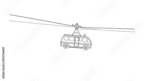 Cable Car Transit: a unique sketch of a transit system where a vehicle is suspended from a cable, offering a novel perspective on urban transport.
