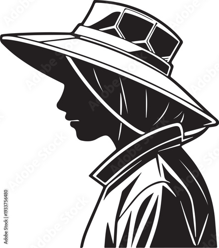 Traditional Asian Conical Hat Profile Silhouette Vector Illustration