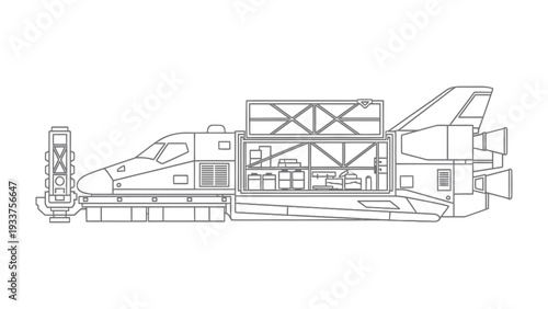 Technological Blueprint: An intricate blueprint of a futuristic spacecraft showcases advanced engineering and design, offering a glimpse into the potential of space exploration.
