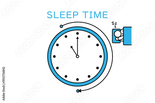 時計と眠っている人物のピクトグラム―睡眠時間イメージ