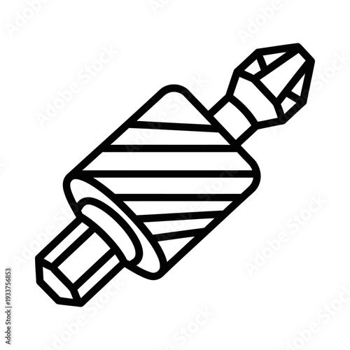 Minimalist black and white line art of a classic handheld pencil sharpener, perfect for educational and office design projects.