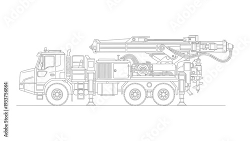 Industrial Drilling Rig in Operation: A detailed outline of a heavy-duty industrial drilling rig, meticulously designed for extracting essential resources, ready to begin its critical work. 
