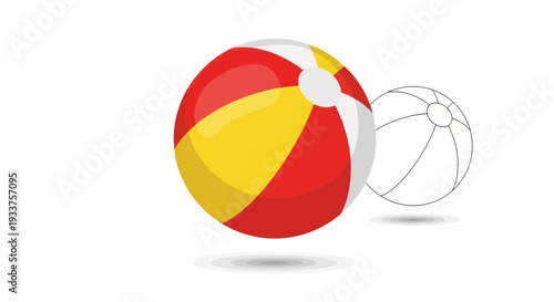 Colorful Beach Ball and Outline on White Background, Summer Fun Concept