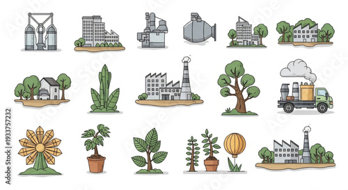 Collection of Industrial and Natural Icons.
