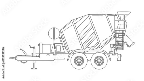 Concrete Mixer Blueprint: A detailed technical drawing of a concrete mixer, showcasing its components and design.