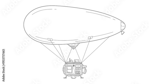 Airship's flight: A detailed illustration captures the grace of an airship, a symbol of early aviation, showcasing its classic form and technology, ready to take to the skies.