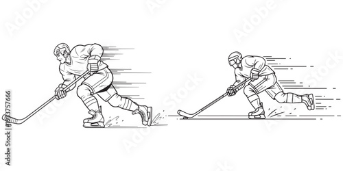 Ice hockey players skating on ice with stick and puck eps 10