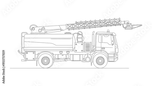 Industrial Machinery Truck: A detailed illustration of a specialized industrial truck, showcasing its complex mechanics and design.