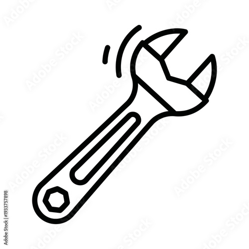 Minimalist vector illustration of an adjustable wrench tool in black and white, perfect for DIY, repair, and construction projects.