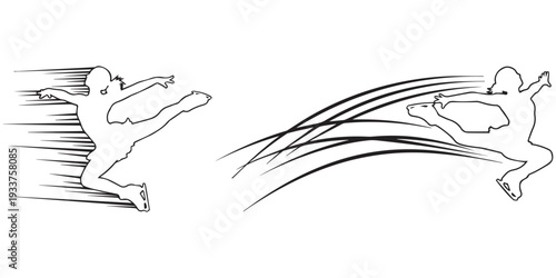 Figure skaters jumping and spinning on ice with motion lines eps 10