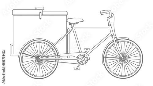 Vintage Cargo Bike: A classic cargo bicycle, perfect for urban transport and deliveries, showcases its enduring design, with a spacious cargo box ready for carrying goods. 