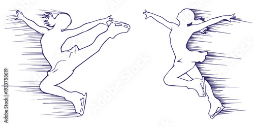 Figure skaters jumping and spinning on ice with motion lines eps 10