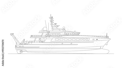 Blueprint of Modern Yacht: A detailed blueprint showcasing the sleek design and intricate features of a luxurious modern yacht, highlighting its elegance and engineering.
