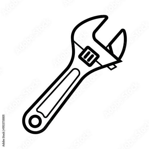 Minimalist black and white vector illustration of an adjustable wrench, perfect for DIY, repair, and tool-related designs.