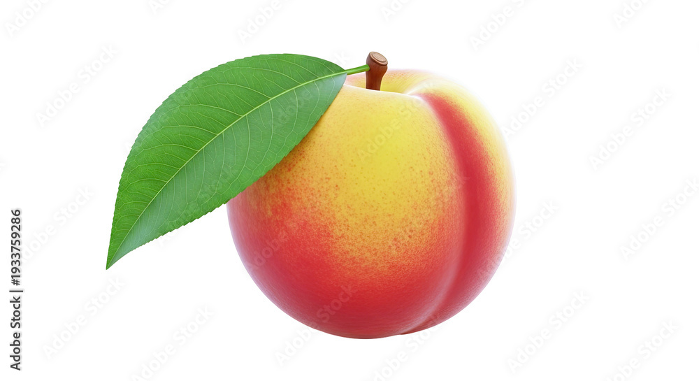 Fototapeta premium Ripe Peach with Green Leaf