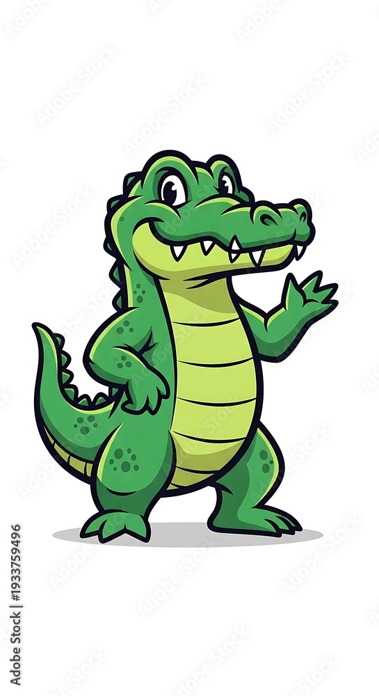 Fototapeta premium Cartoon Alligator Character Standing and Waving.