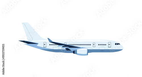 Passenger airplane flying in the sky side view isolated on white background for travel and aviation transportation concepts.