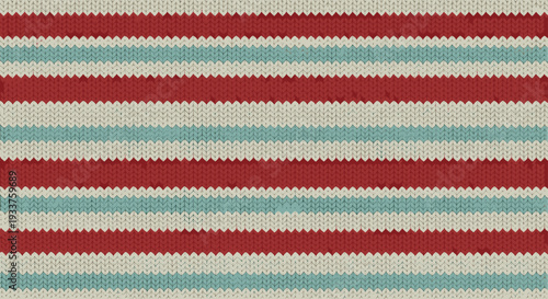 Traditional knitted pattern background with red blue and white horizontal stripes for cozy winter seasonal texture.
