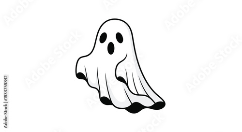 Spooky cartoon ghost character floating isolated on a white background for Halloween holiday season decorations.