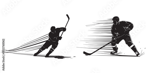 Set Hockey players playing game on ice with stick and puck eps 10