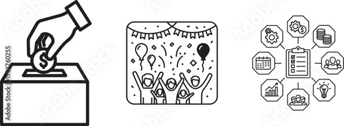 Project Management Business Strategy Line Icon Set