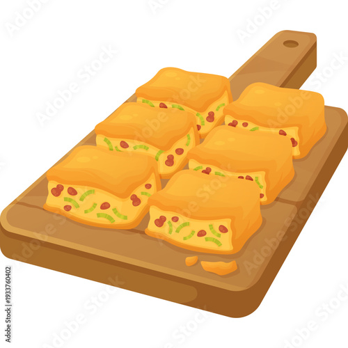 Illustration of Savory Martabak on Wooden Board