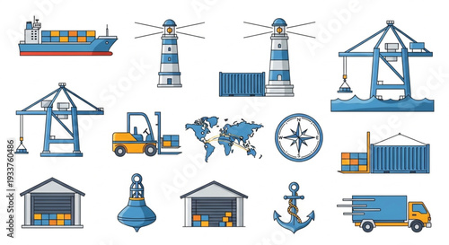 Collection of Maritime and Logistics Icons.