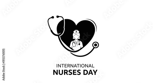 International Nurses Day Logo: Stethoscope Heart with Nurse Silhouette