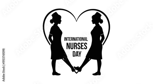 International Nurses Day Silhouette Heart with Two Nurses Offering Support