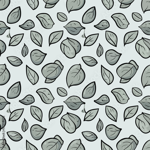 Illustration of a pattern featuring various leaves arranged randomly, viewed from directly above, showcasing a collection of foliage in a graphic design style, file reference pektor3487.eps