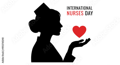 International Nurses Day Silhouette with Heart and Text