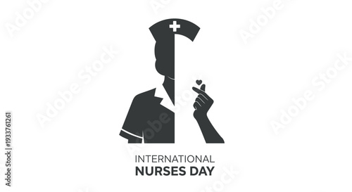 International Nurses Day Silhouette with Heart Hand Gesture