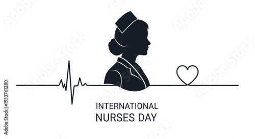 International Nurses Day Silhouette with Heartbeat and Heart