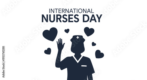 International Nurses Day Silhouette with Hearts, Medical Celebration