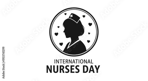 International Nurses Day Silhouette with Hearts and Caduceus Symbol