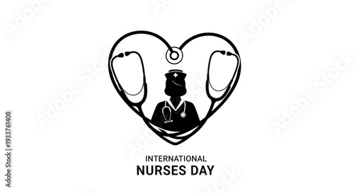 Nurse Silhouette Heart Stethoscope International Nurses Day Graphic