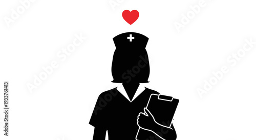 Nurse Silhouette Icon with Heart Symbol - Healthcare and Caregiving Concept