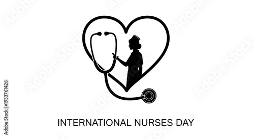 Nurse Silhouette in Heart Stethoscope Icon for International Nurses Day Celebration