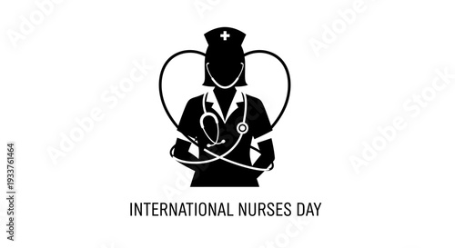 Nurse Silhouette with Heart and Stethoscope - International Nurses Day