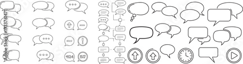 Monochrome speech bubble line icon collection in vector format
