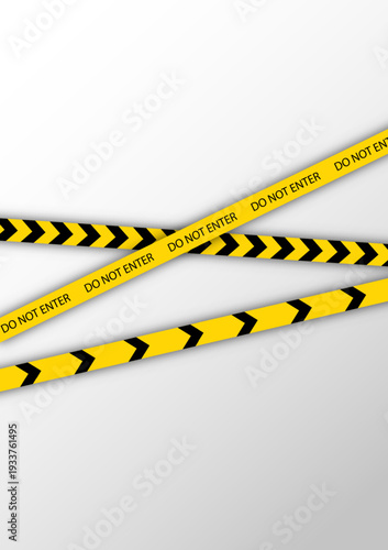 Do not enter text on yellow tape. Police warning barrier tapes for crime scenes. Set of caution bands criminal accident place. Striped boundary lines on white background. Vector illustration