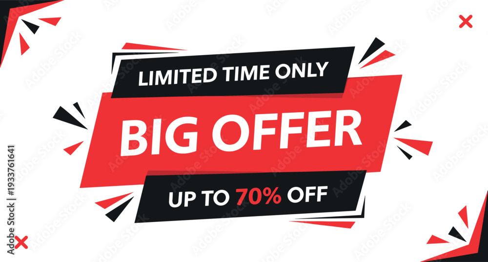 Fototapeta premium Limited Time Only Big Offer Up to 70 Percent Off Promotional Sale Banner Vector Illustration