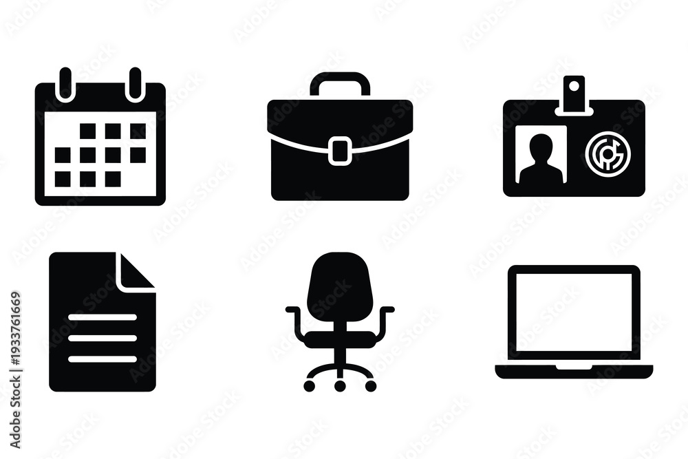 custom made wallpaper toronto digitalOffice and business icons: calendar, briefcase, ID badge, document, office chair, laptop