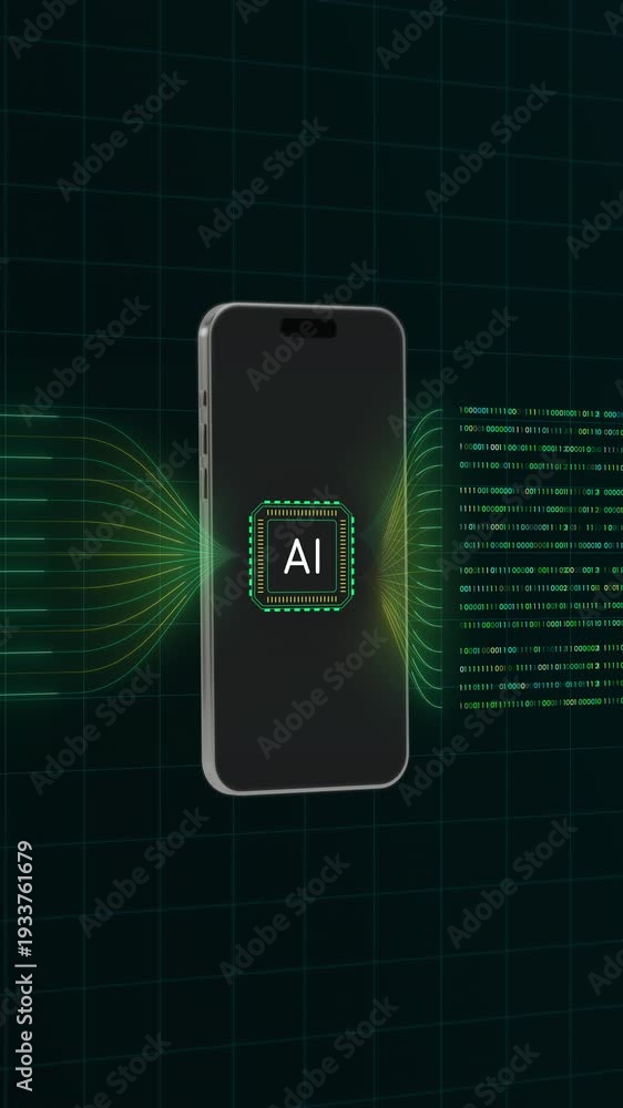Smartphone screen showing an AI processor core with neural network ...